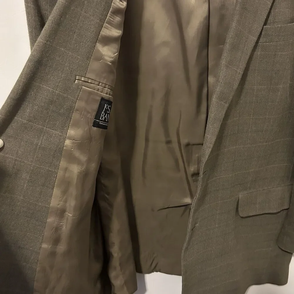 JOS A BANK mens gray PLAID silk + wool sport coat suit jacket blazer 46L